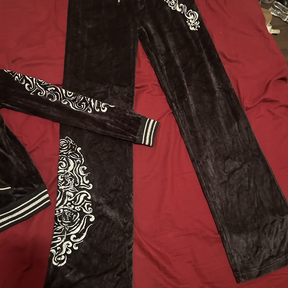 Black Velour Tracksuit with White Embroidery BCBG